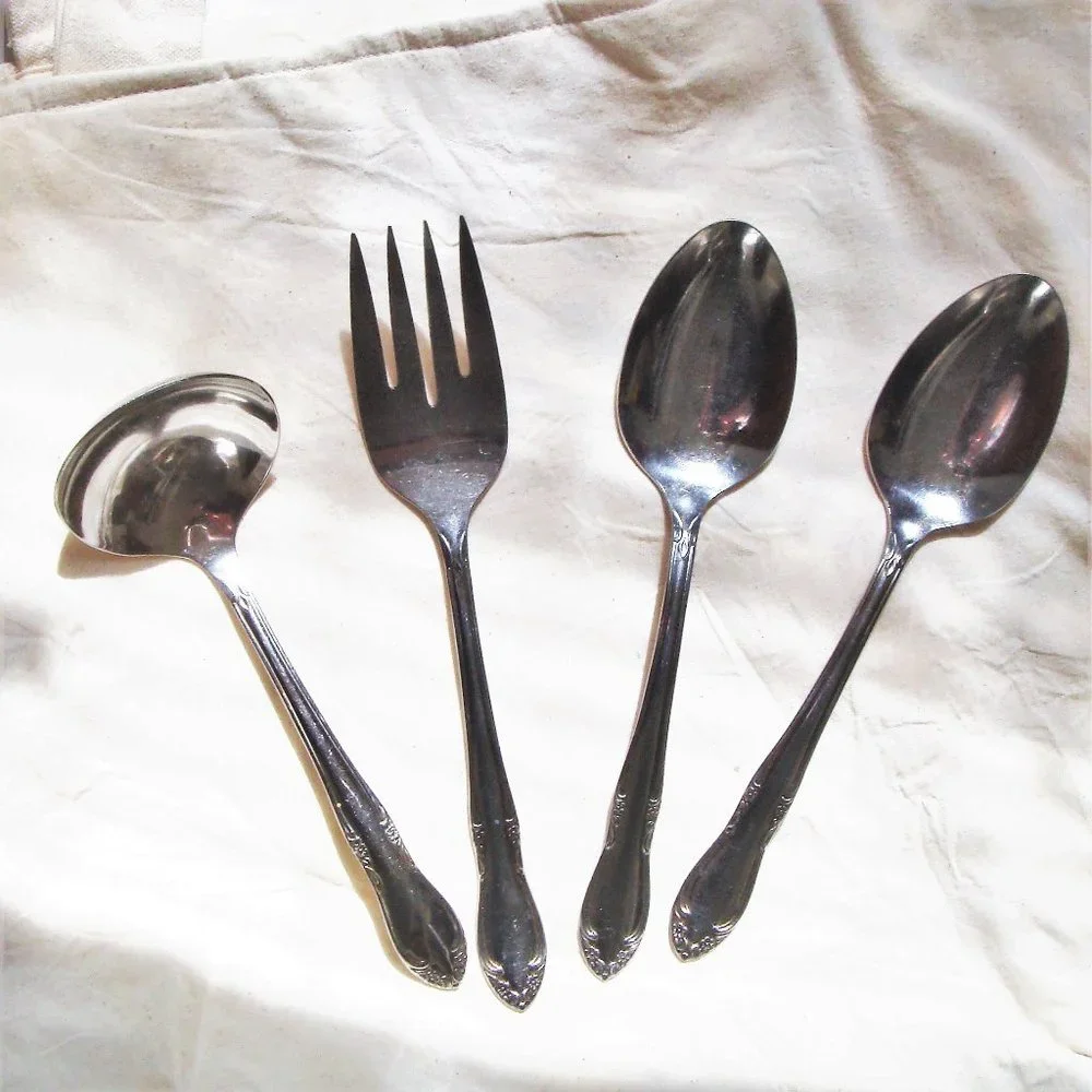 Vintage ONEIDA Floral Stainless Steel Serving Utensils (4)